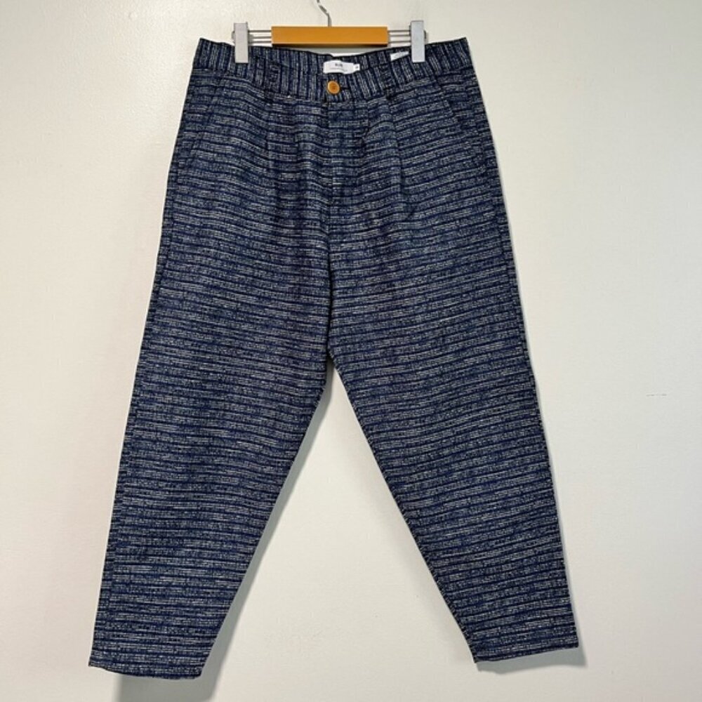Olow Men’s Blue Textured Elastic Waist Pants Size 34 Made in Portugal BNWT - Picture 2 of 10